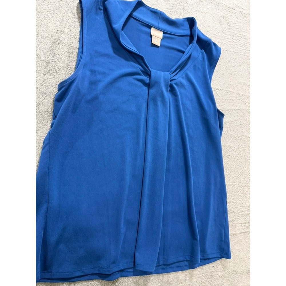 Chicos Sleeveless XL Blouse Womens Size 3 Blue Tie Neck Stretch Minimalist - Picture 3 of 10